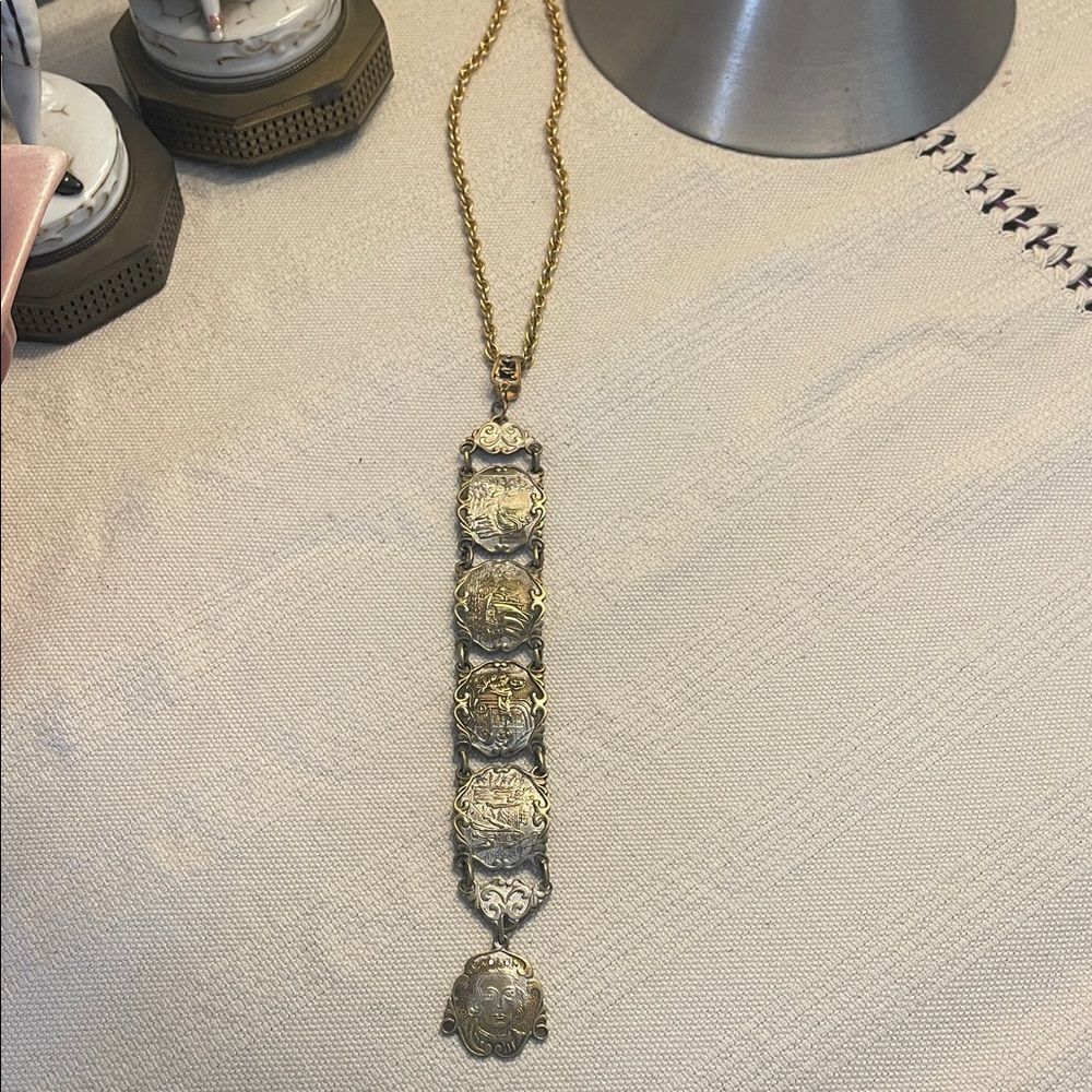 Vintage  Gold and Silver Pendant Necklace Christoper Columbus